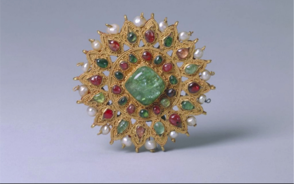 清朝-金嵌珠宝圆花