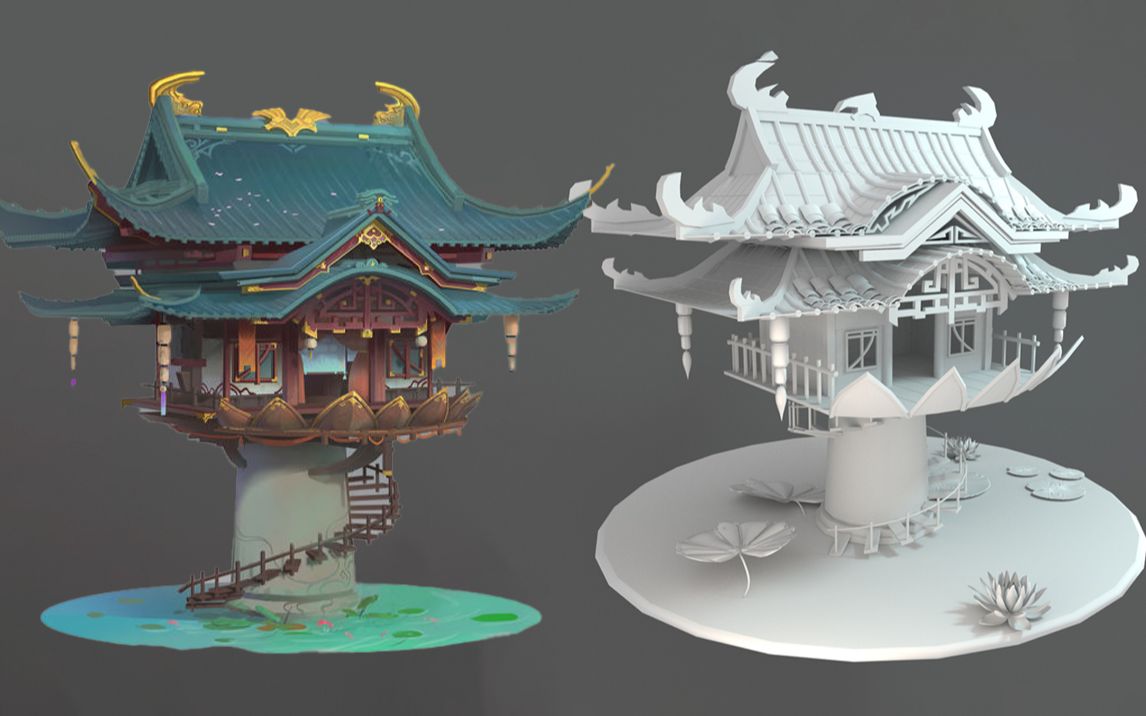 【3dmax建模】零基础开始教会你"荷花池亭楼"场景模型制作