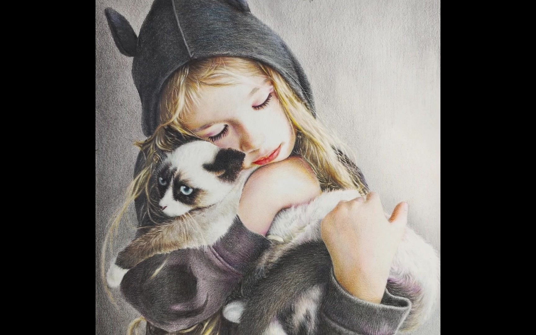 【彩铅手绘】抱猫小女孩2_哔哩哔哩 (゜-゜)つロ 干杯~-bilibili