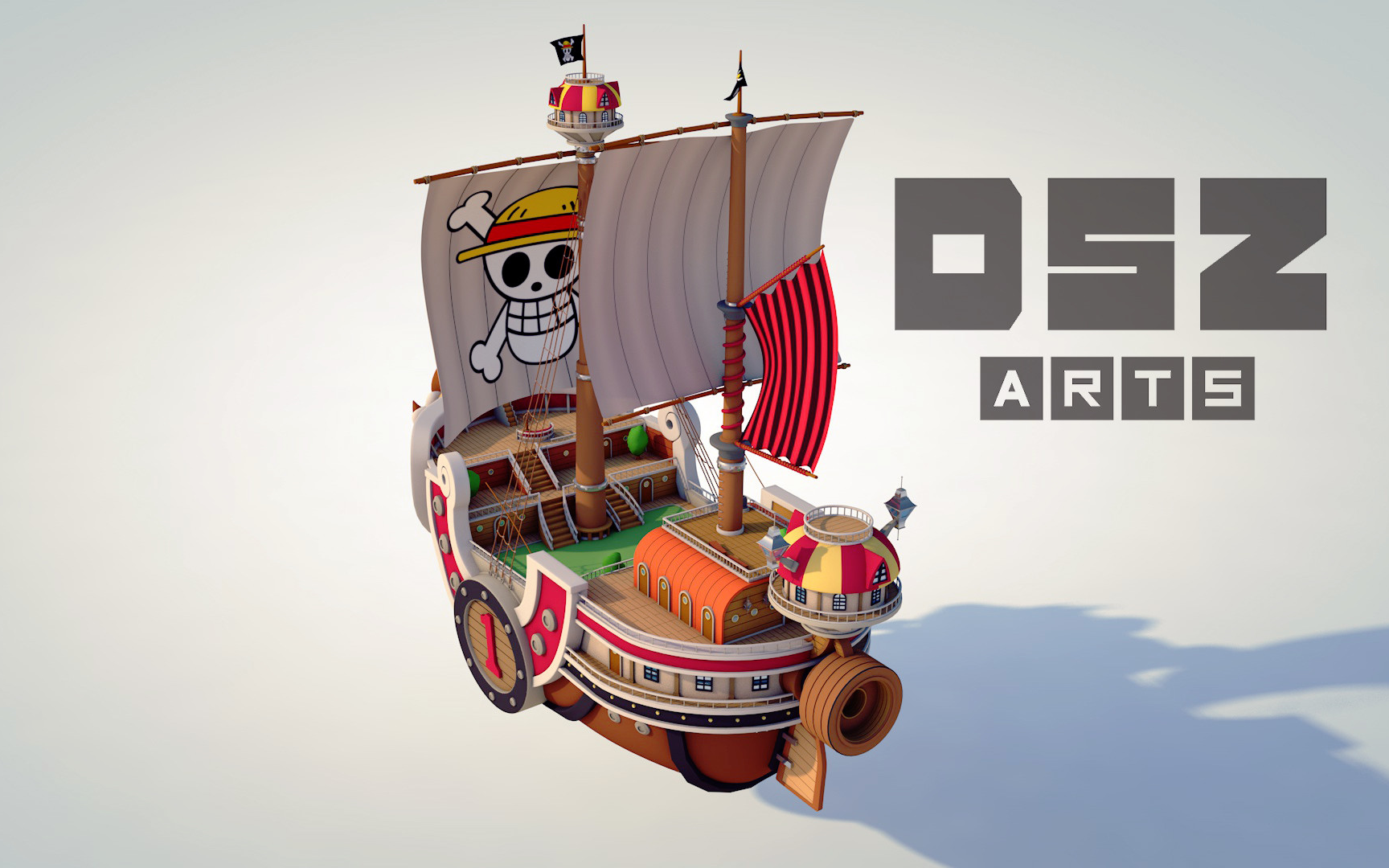 maya建模海贼王阳光号海盗船建模次世代场景道具模型制作