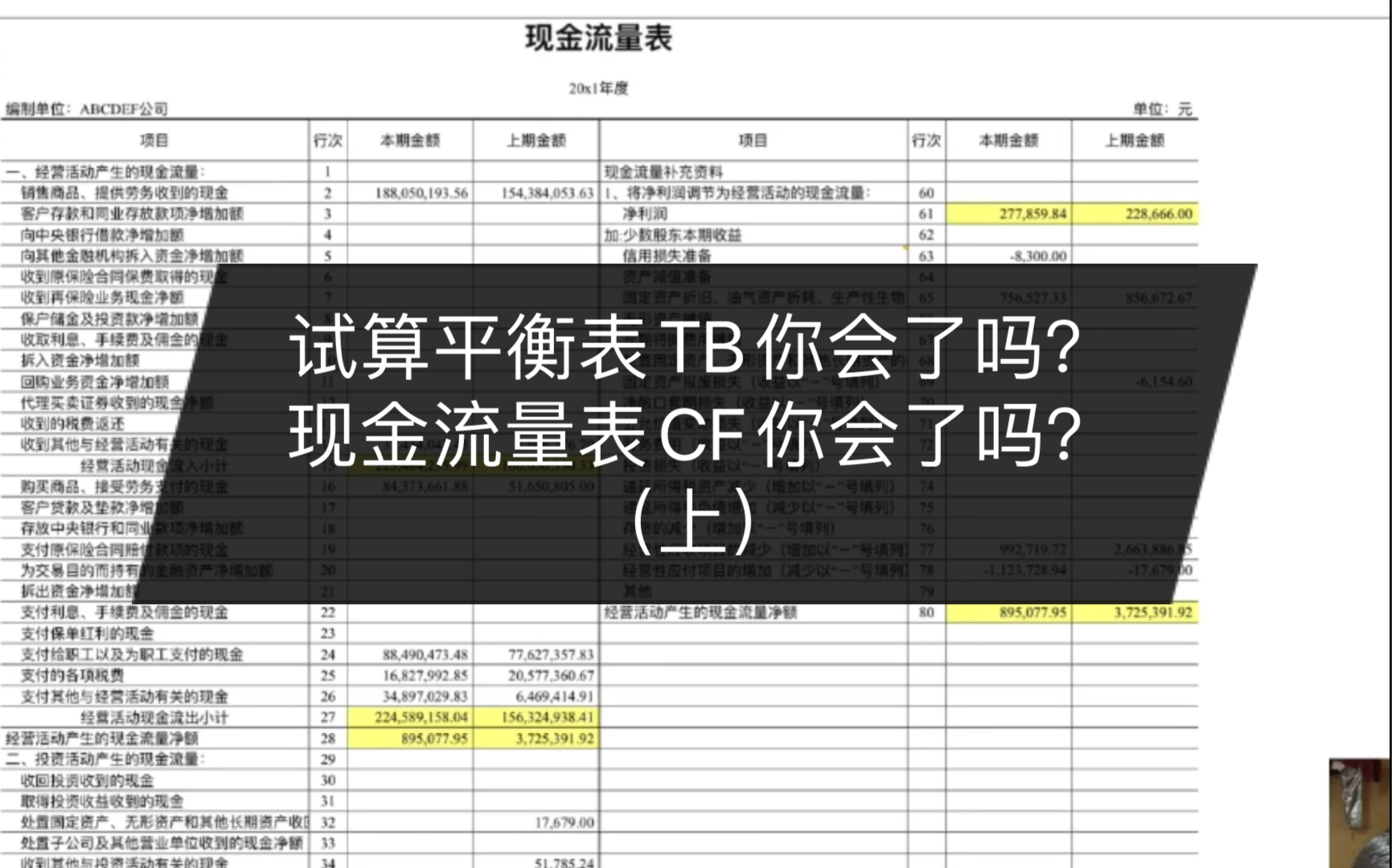 (上)来康康会计师事务所里的审计汪们天天面对的试算平衡表TB和现金流量表CF的编制吧哔哩哔哩bilibili