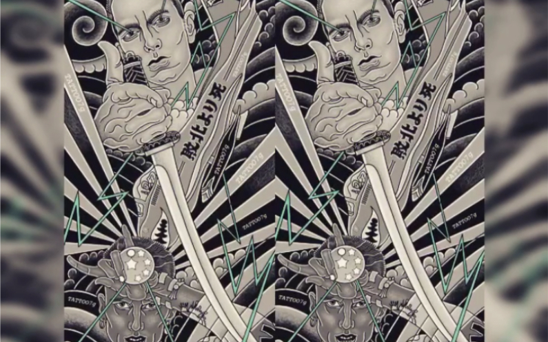 关于说唱巨匠,手稿绘制全过程,我喜欢的老传统纹身手稿hiphop黑铺纹画