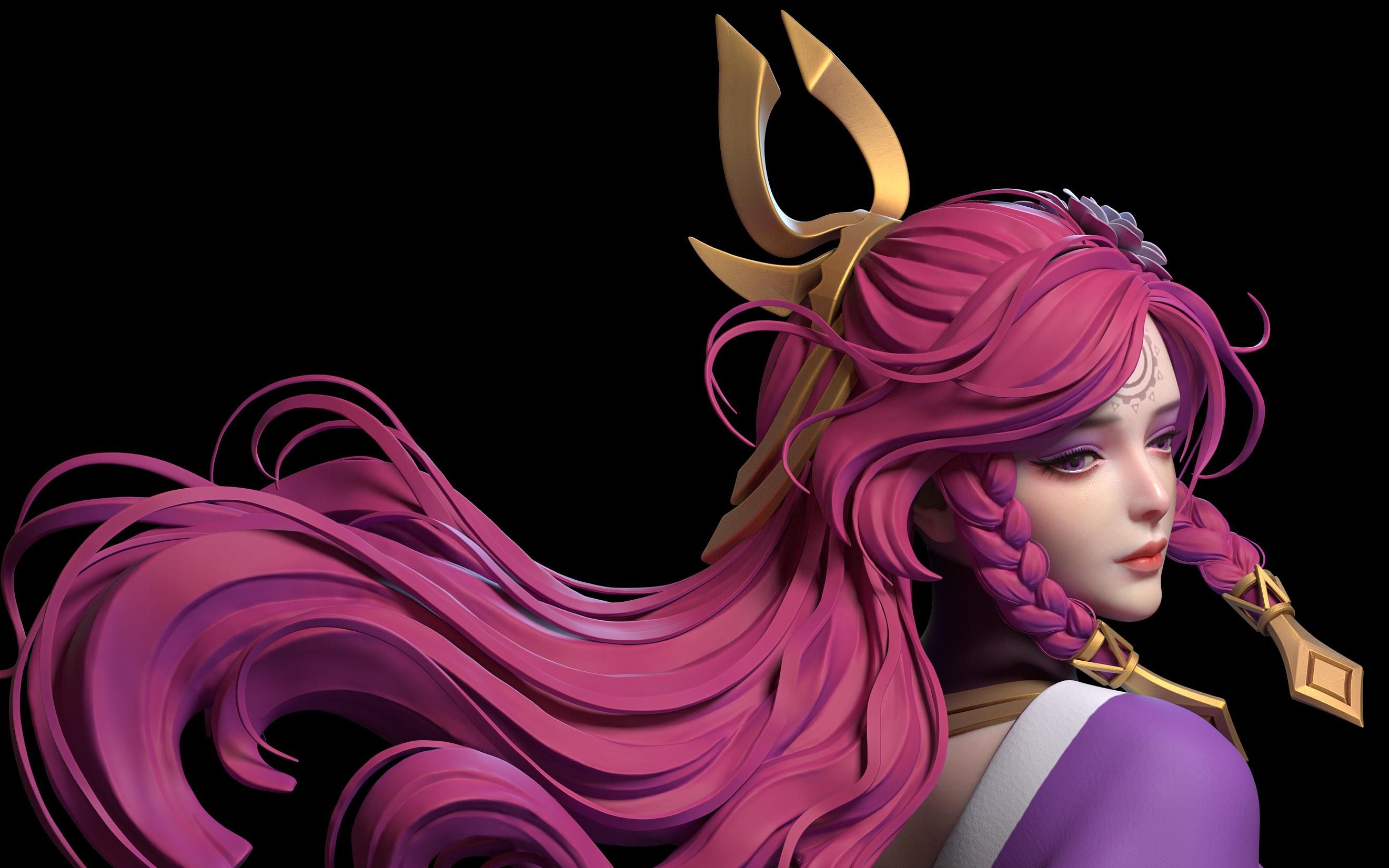 【3d建模】王者荣耀-伽罗绝美模型zbrush制作思路流程,零基础zbrush