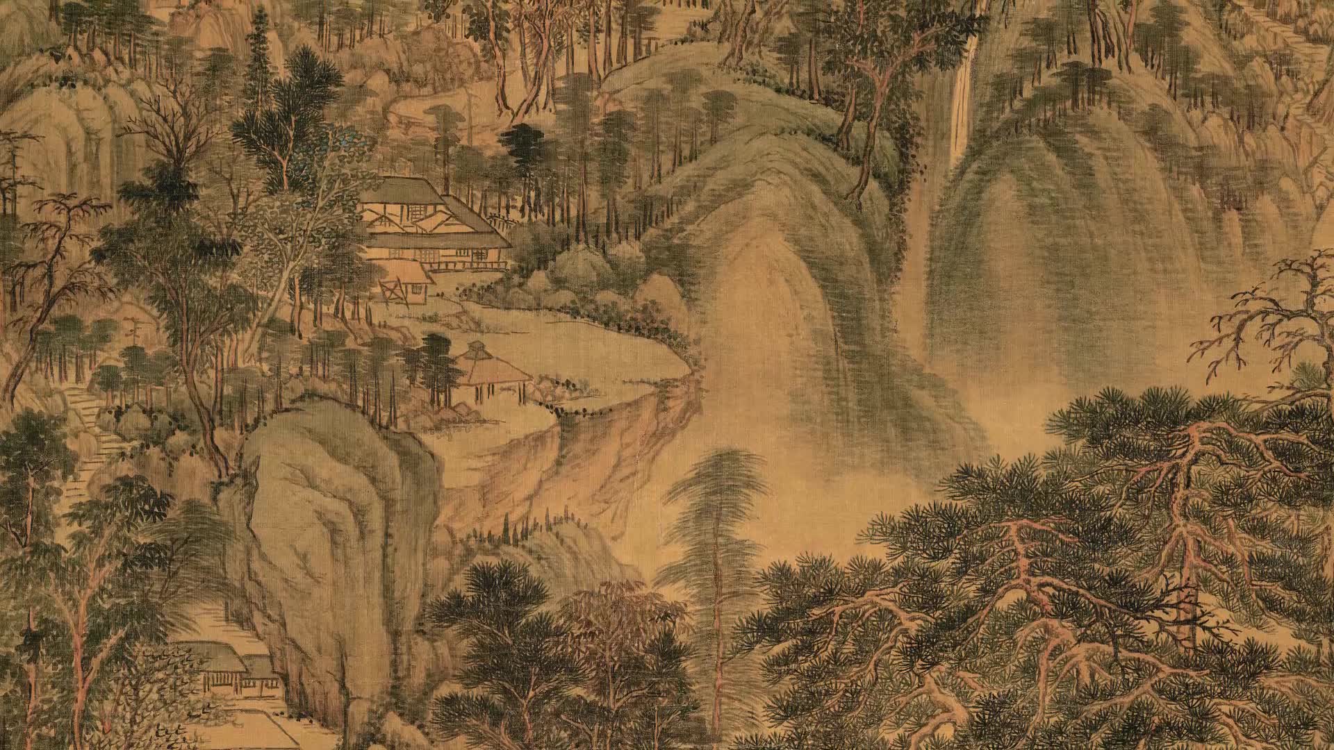 清 王时敏 南山积翠图 绢本_哔哩哔哩_bilibili