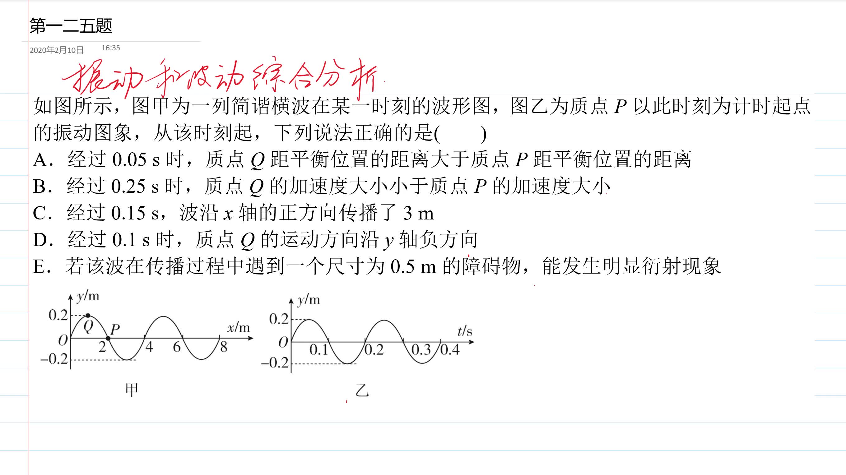 高中物理第一二五题:振动和波动的综合分析哔哩哔哩bilibili