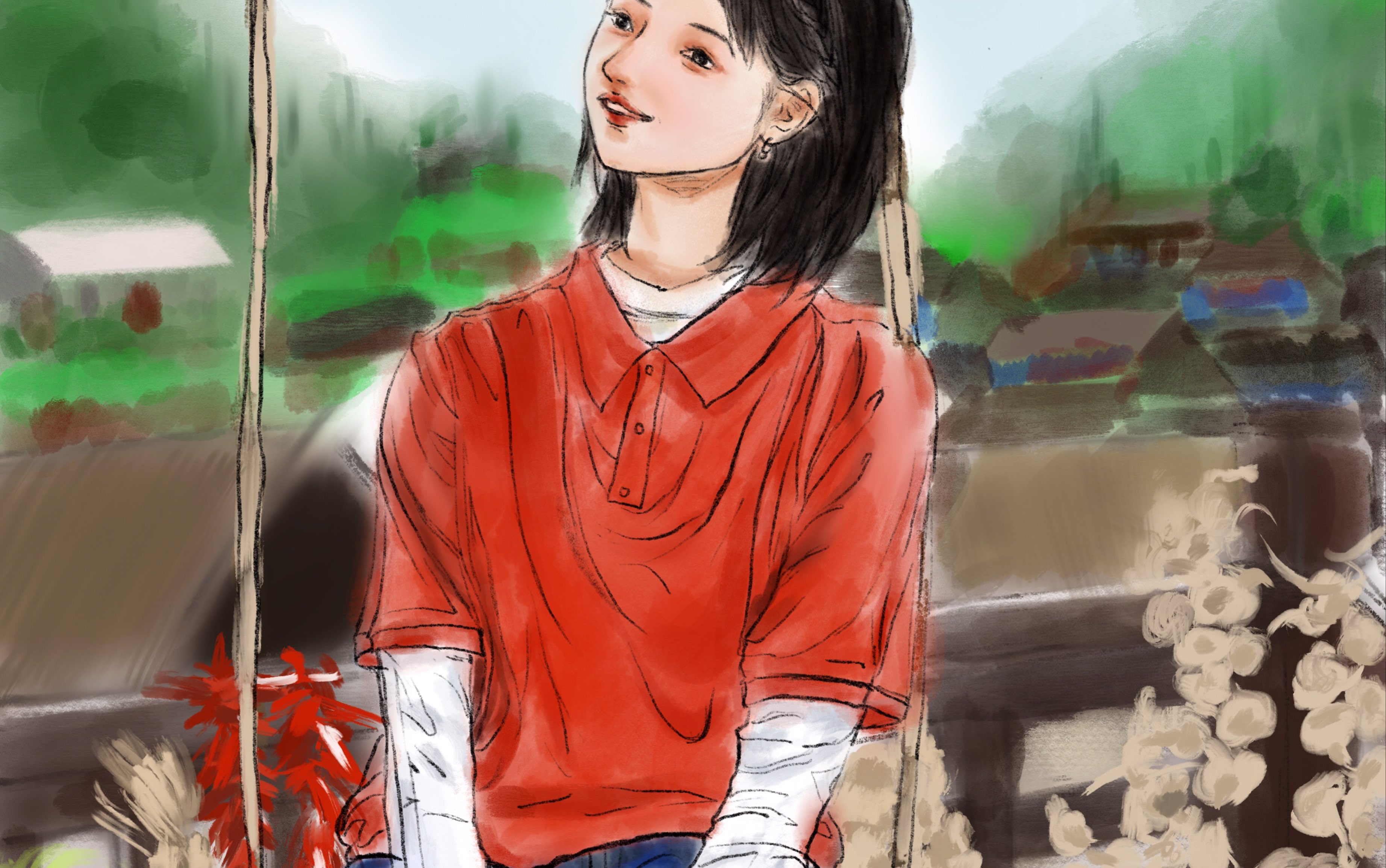 ipad 画画 喜欢妹妹 张子枫啊!向往的生活场景,好恬淡的妹妹