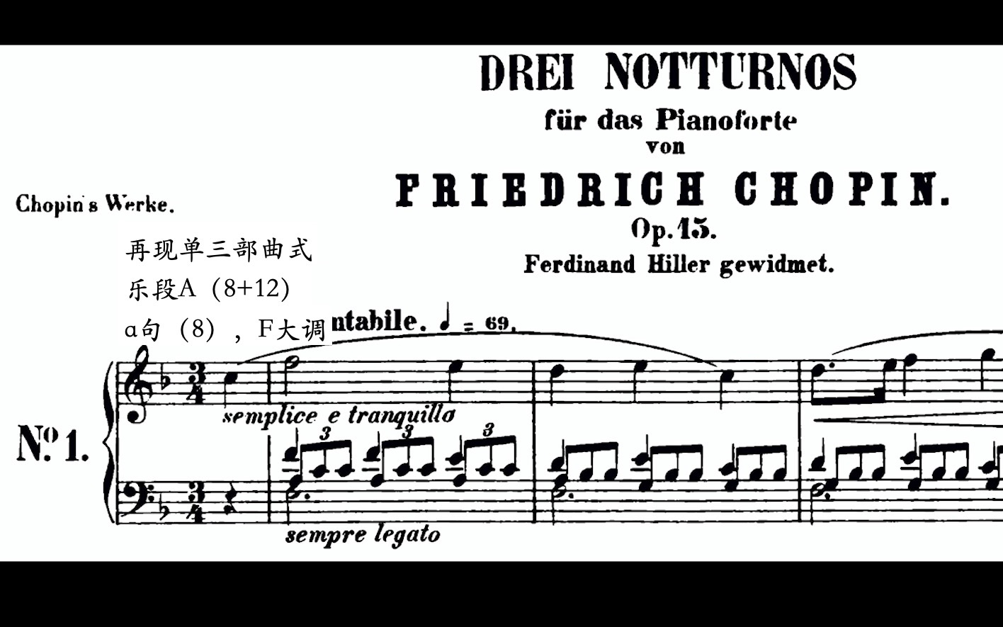 [图]【曲谱同步/曲式分析/肖邦】Nocturne No. 4 in F Major, Op. 15, No. 1（F大调夜曲）