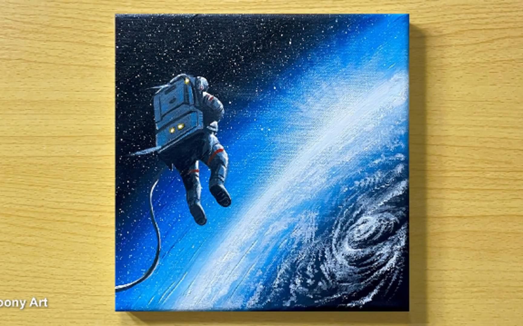 spaceman exploring the universe _ acrylic painting for beginners