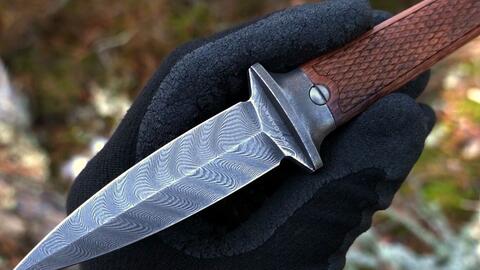 BOKER德国博克Solingen P08 Damascus Fish Scale Rosewood Boot Dagger  大马士革小直刀_哔哩哔哩_bilibili