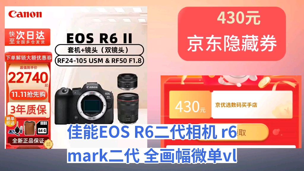 [半年最低]佳能(Canon)EOS R6二代相机 r6 mark二代 全画幅微单vlog相机 4K拍摄数码相机 R6二代24105USM+RF50mm哔哩哔哩bilibili