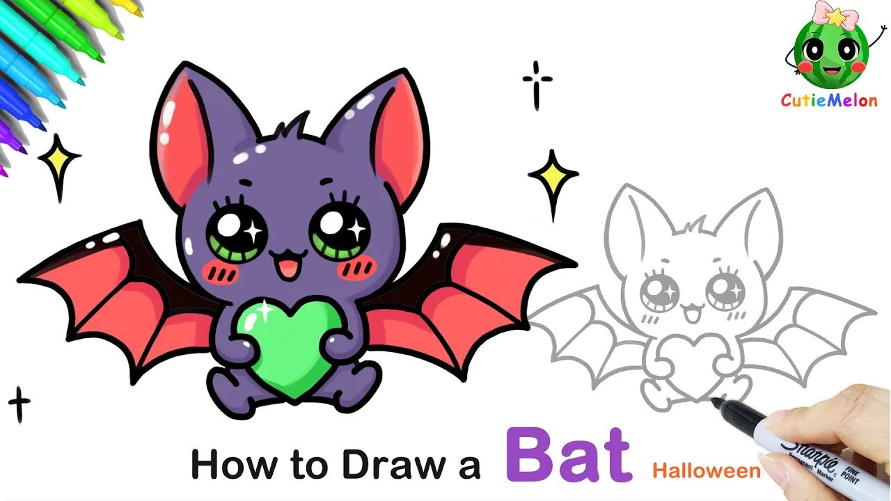 儿童简笔画万圣节蝙蝠𐟎ƒ𐟑𛰟懈ow to Draw A Cute Halloween Bat|Funny Halloween Arts|Easy Drawi哔哩哔哩bilibili