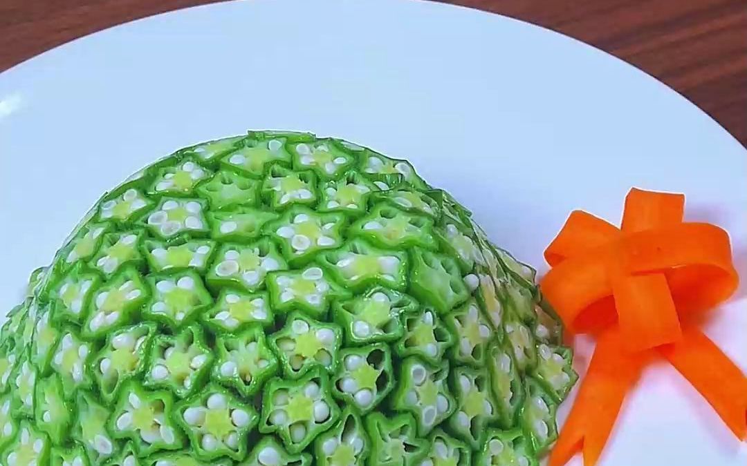 年夜饭第5道菜:秋葵满天星,寓意莘莘学子,一举夺魁.