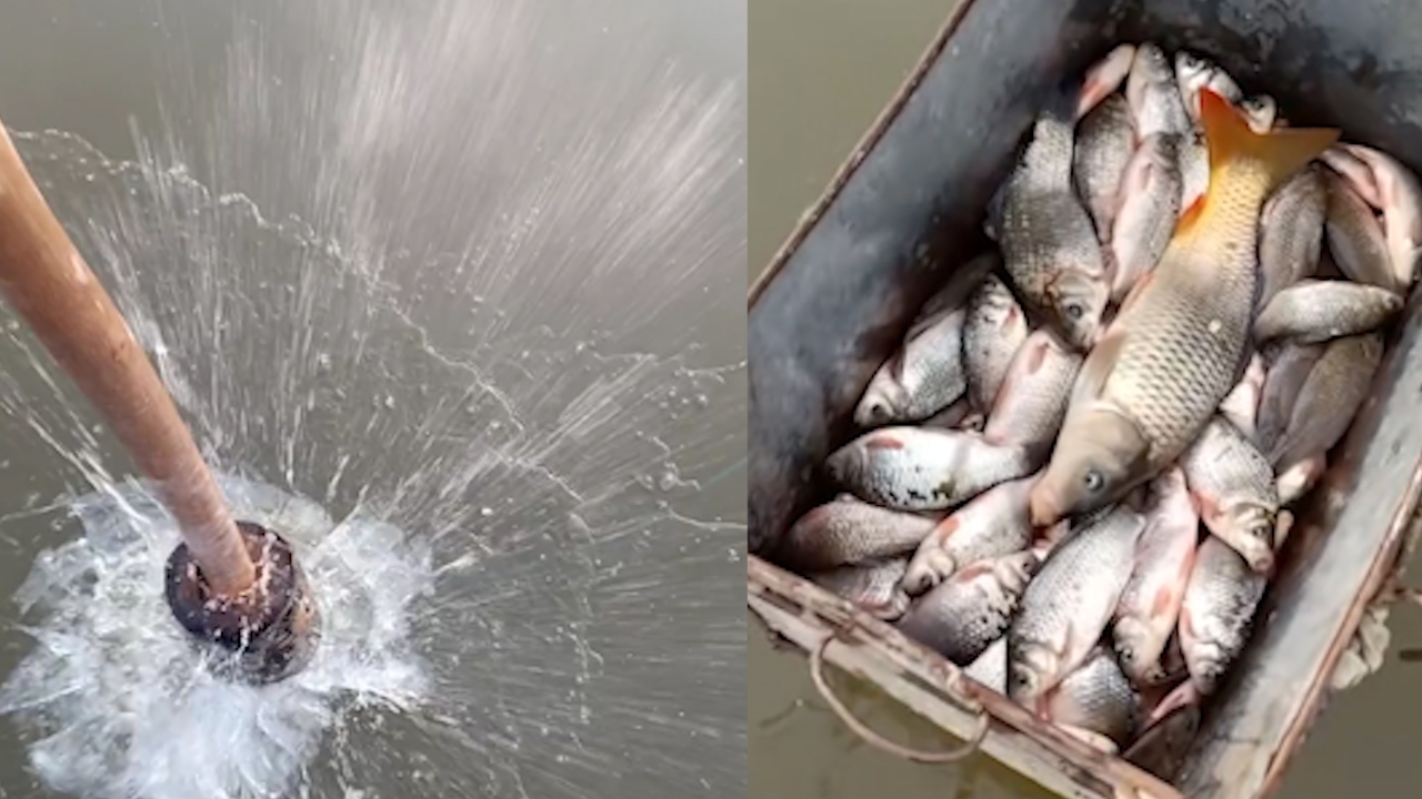 河北渔民薄冰河面燃放爆竹炸鱼,下一秒画面令人害怕!