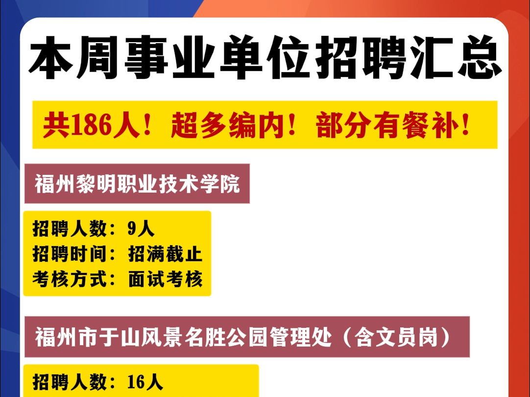 岗位表已出!本周福建事业单位招186人!超多编内!哔哩哔哩bilibili