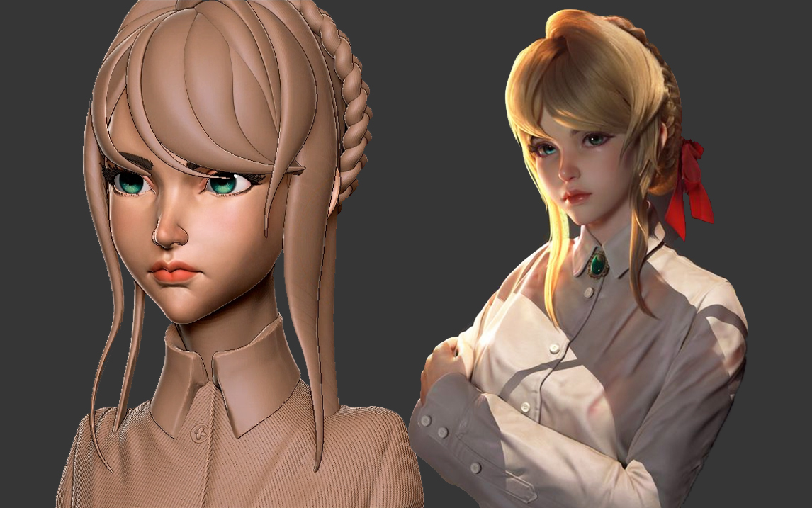 zbrush教程紫罗兰人物高模雕刻五官细节头发造型零基础建模教学