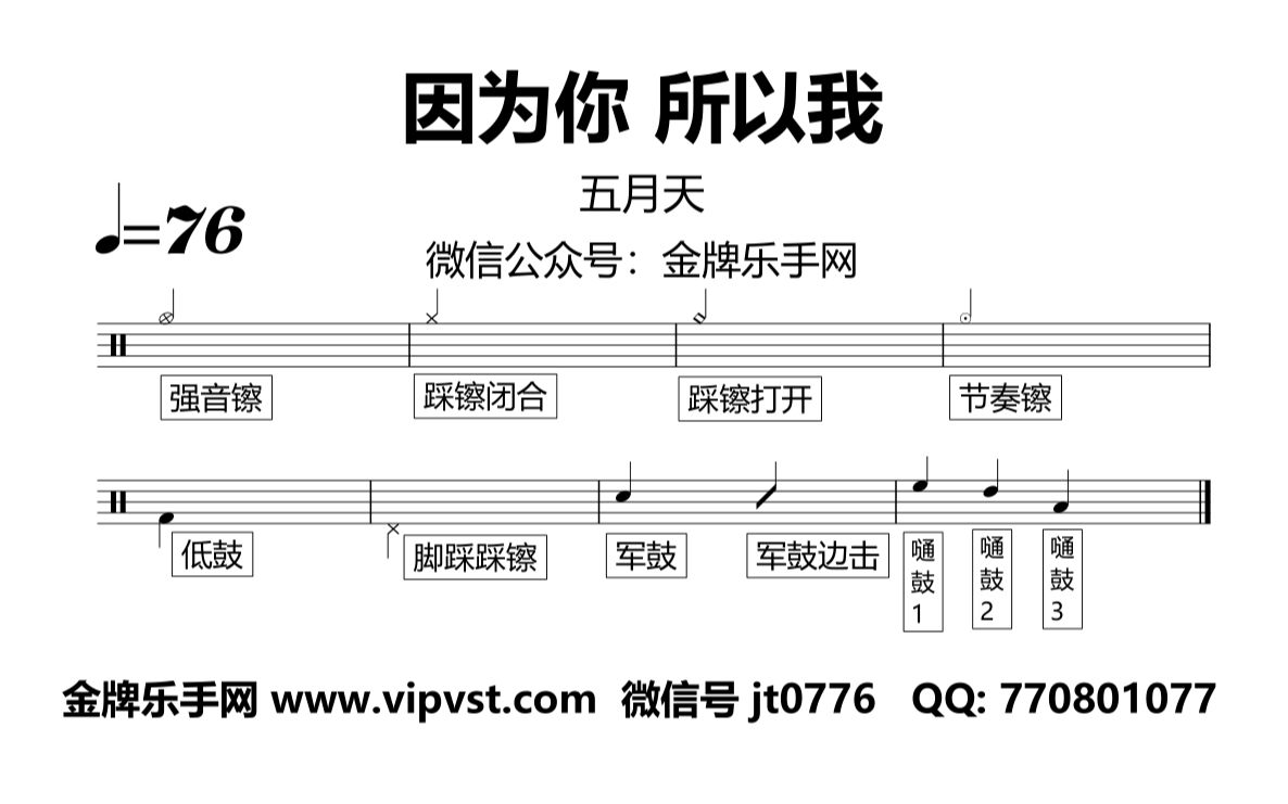 金牌乐手网1177五月天因为你所以我动态鼓谱无鼓伴奏drumcover