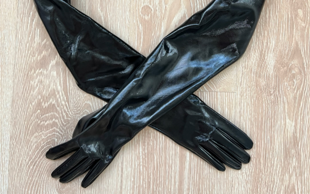 黑色漆皮连体手套