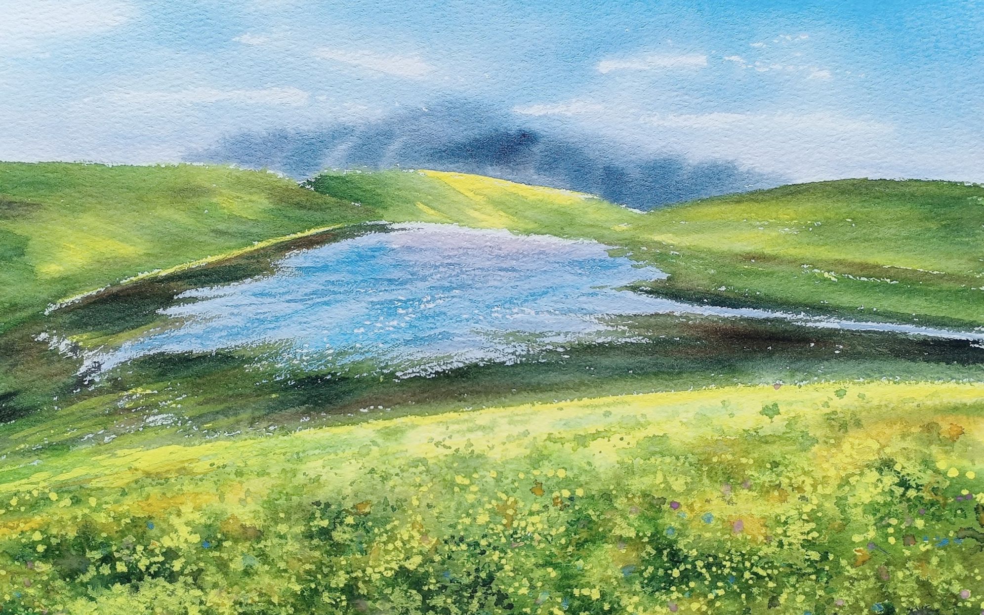 山峦中一汪湖水|画面无法深入怎么办|漫舞水彩