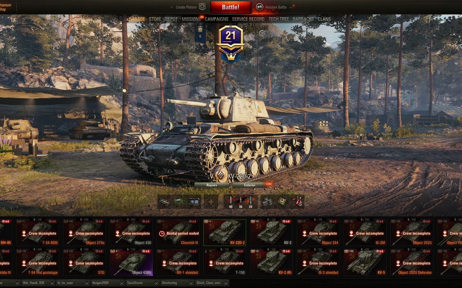 wot tier 5 ussr premium ht kv-220-2 daily play ii 坦克世界(战车
