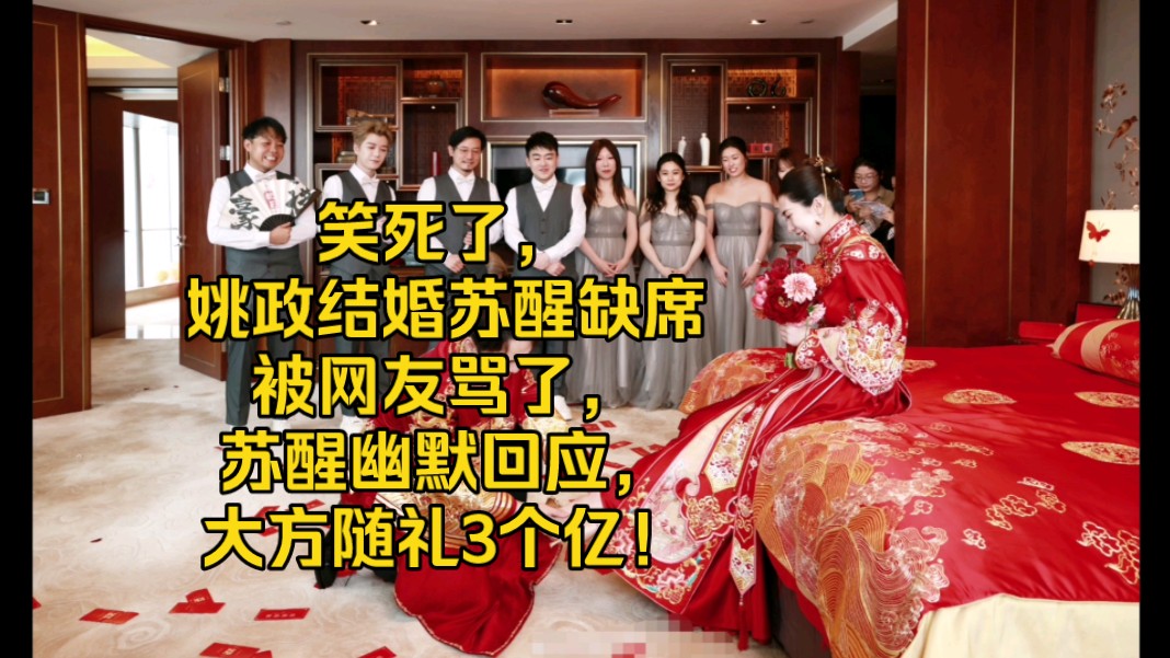 姚政结婚苏醒缺席被网友骂了,苏醒幽默回应,大方随礼3个亿