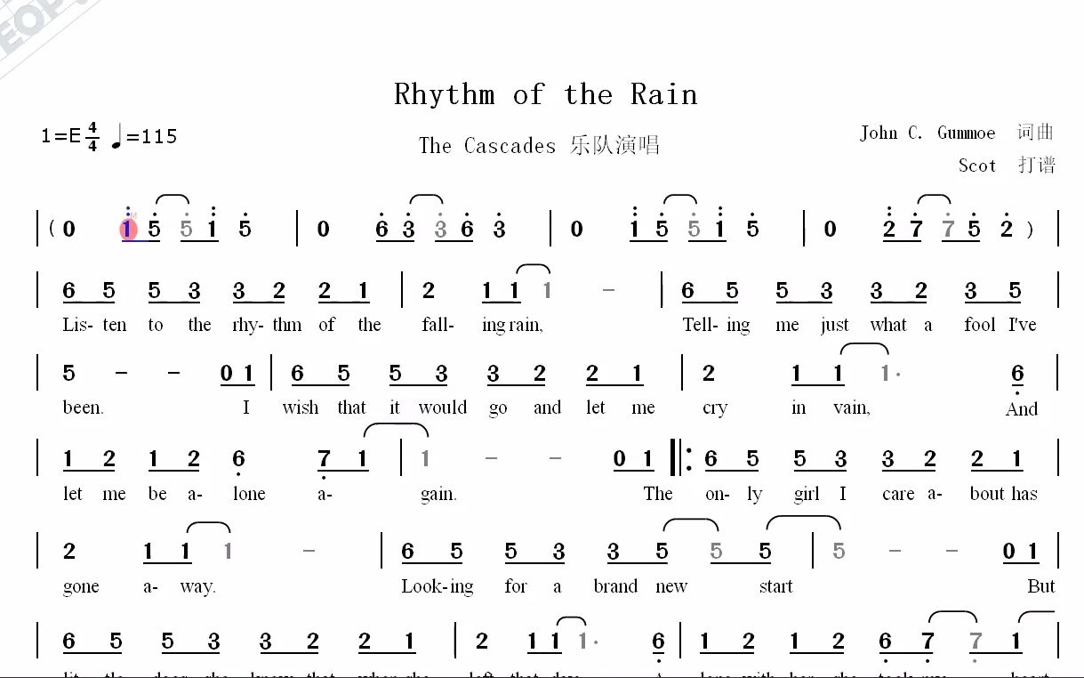 [图]Rhythm of the Rain（The Cascades乐队演唱）--动态简谱