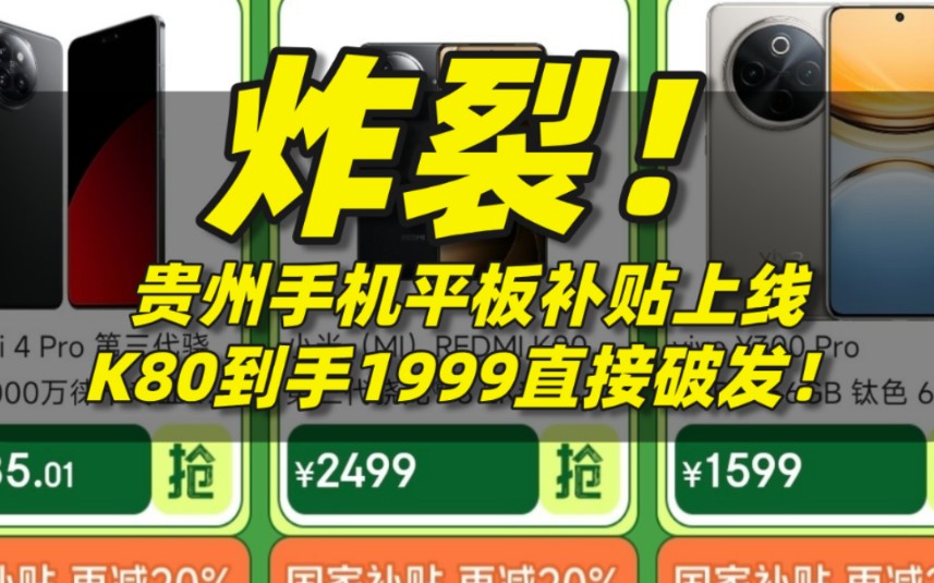 炸裂!贵州手机平板补贴上线,K80到手1999直接破发哔哩哔哩bilibili