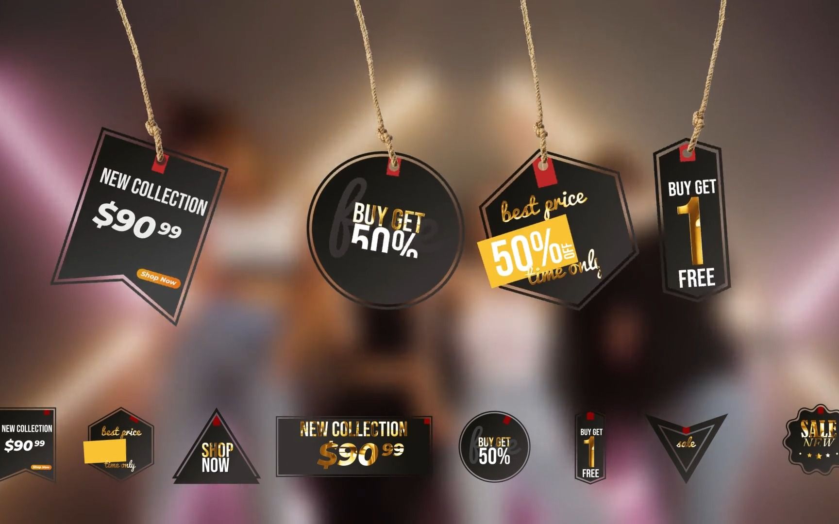 ae模板|竖屏时尚动效摇摆标签元素展示动画字幕标题创意设计品牌宣传