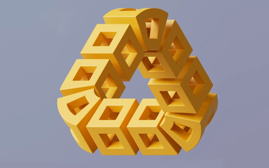 【C4D】制作视错觉彭罗斯三角(Penrose triangle)是不可能的物体哔哩哔哩bilibili