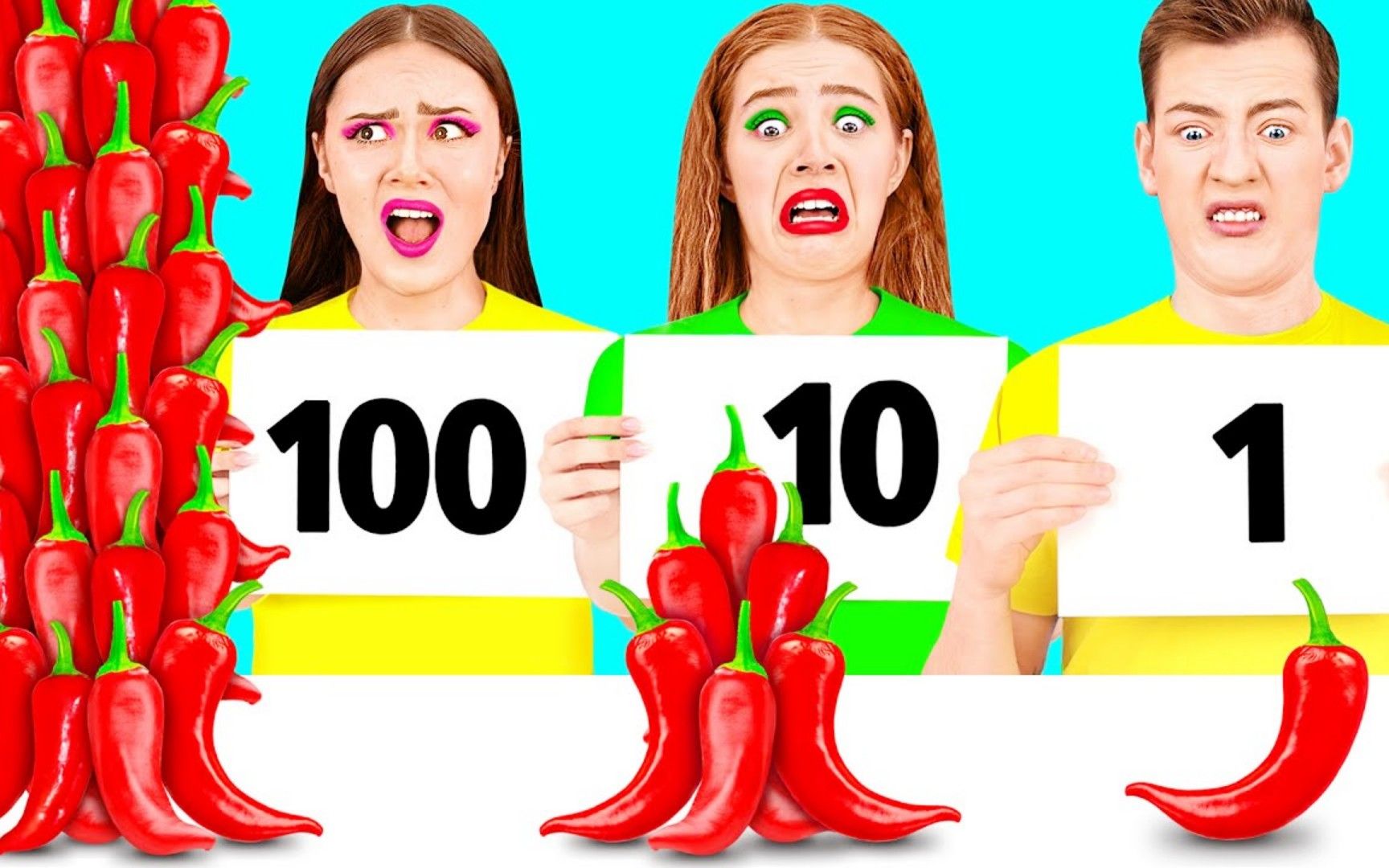 搞笑外国人:1到100级辣度挑战赛,三人蓄势待发,谁敢先开始?