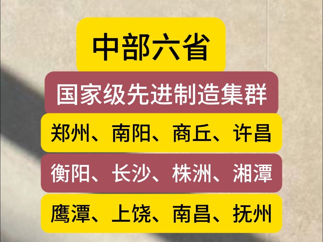 中部六省的国家级先进制造业集群,郑州、洛阳、衡阳、鹰潭哔哩哔哩bilibili