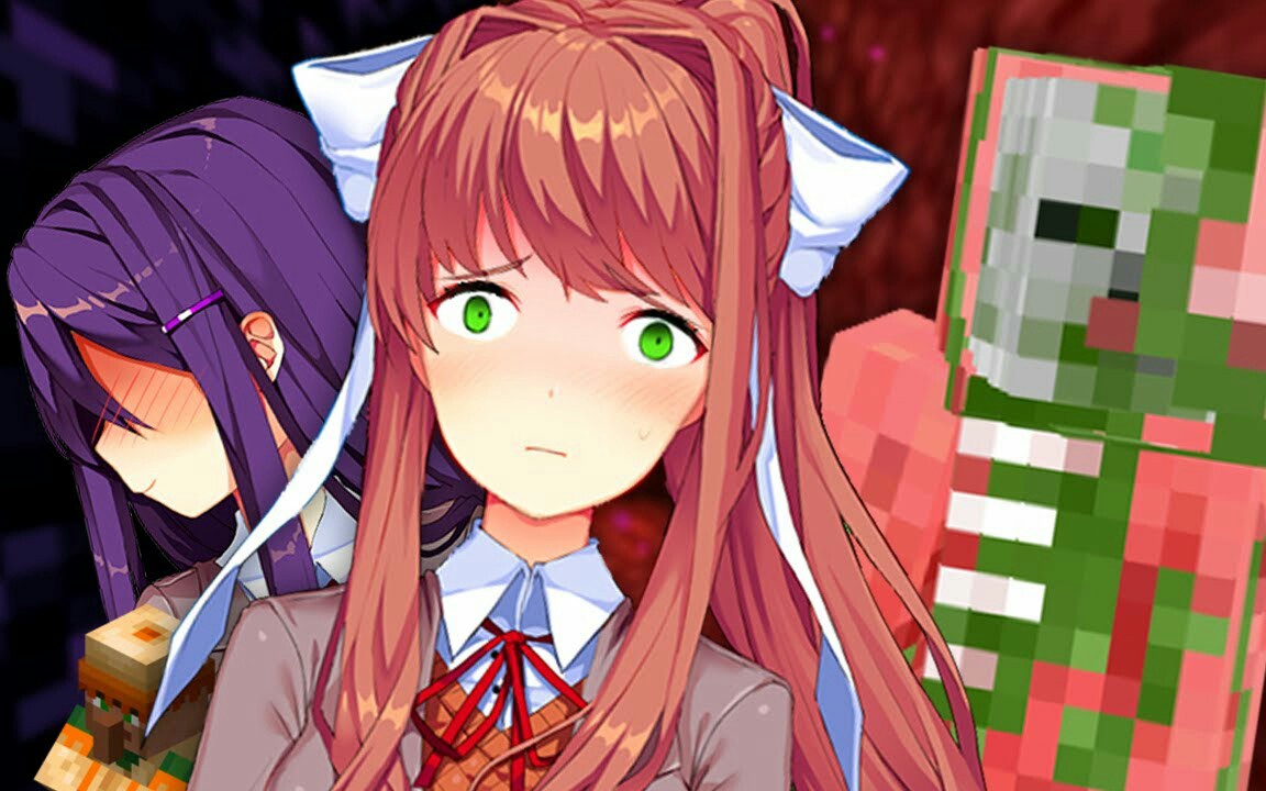 【ddlc动画】monika玩minecraft part3_哔哩哔哩 (゜