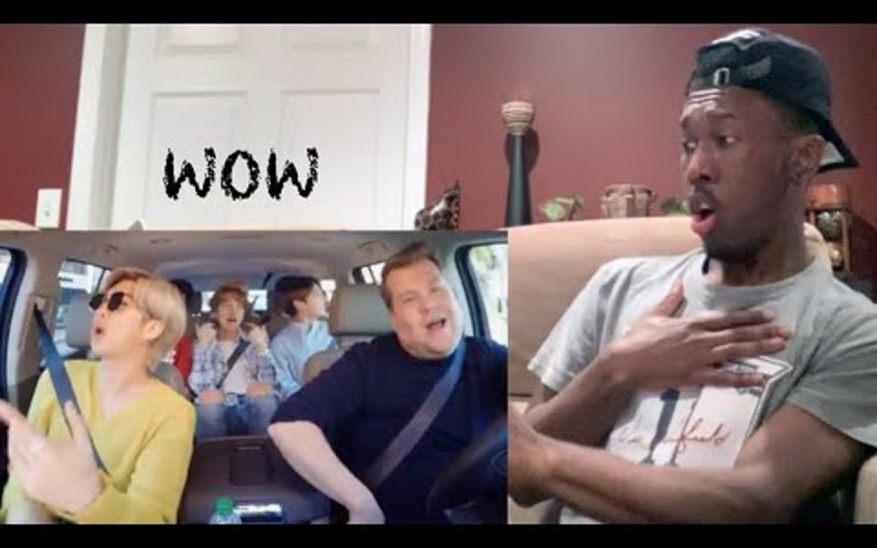 [图]【reaction】路人第一次看防弹《拼车秀》~被小国的高音击中！[Carpool Karaoke James Corden]