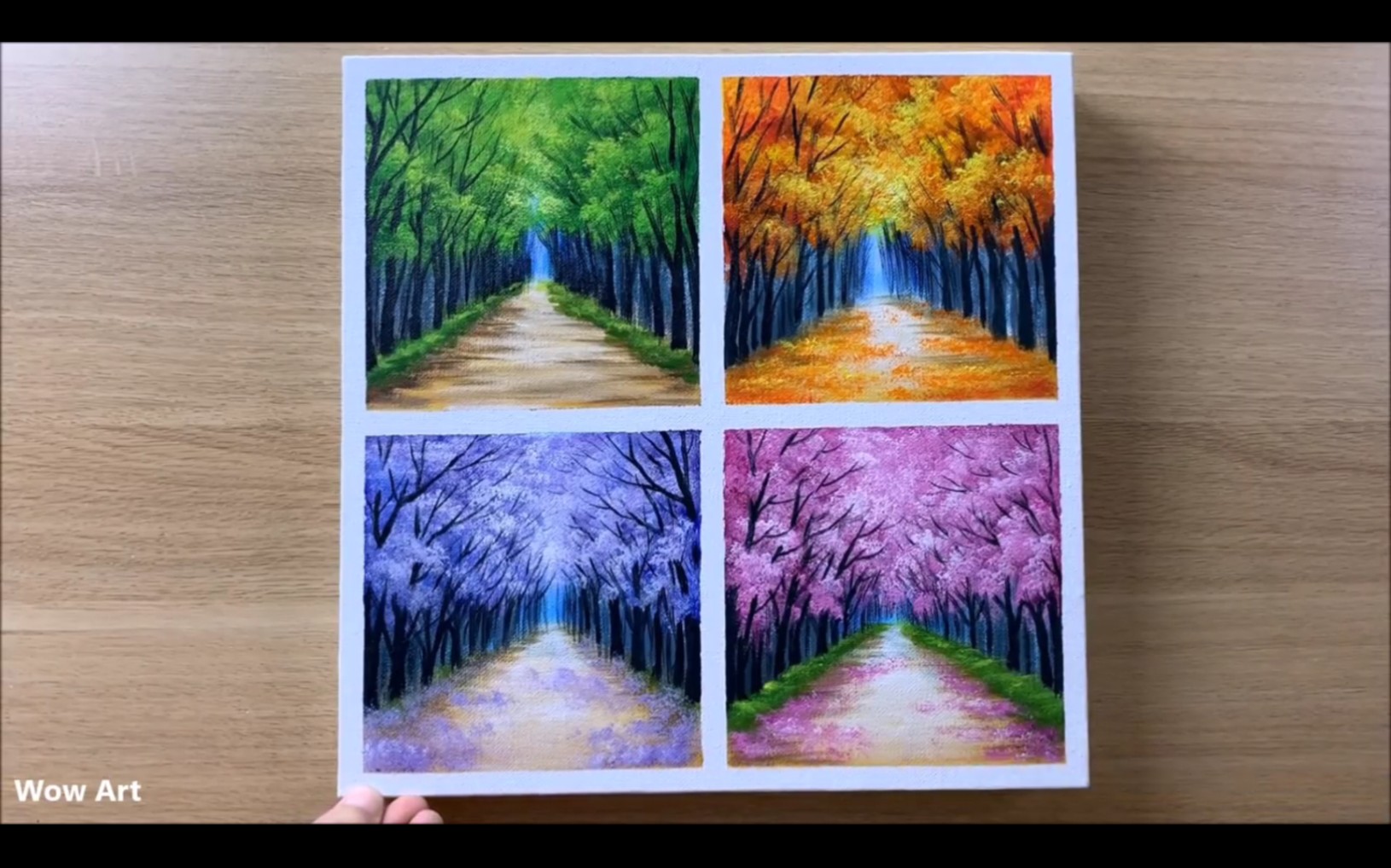 每日调战外国大师教你画丙烯画林荫小道的四季