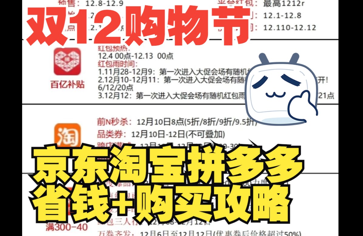 【双12羊毛攻略】京东淘宝拼多多双12活动购买攻略+薅羊毛省钱攻略,我来告诉你哦!哔哩哔哩bilibili