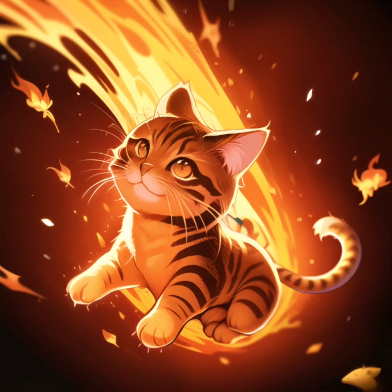 ai绘画,火属性可爱小猫咪
