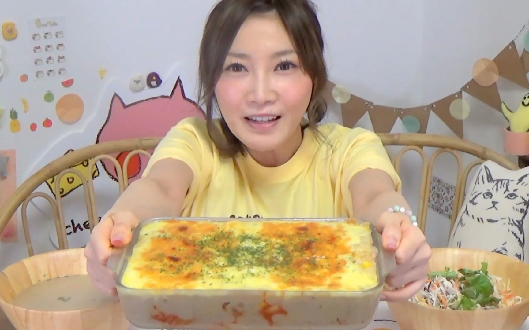 【木下大胃王】超高卡泡菜白酱芝士焗年糕4504卡路里 @柚子木字幕组
