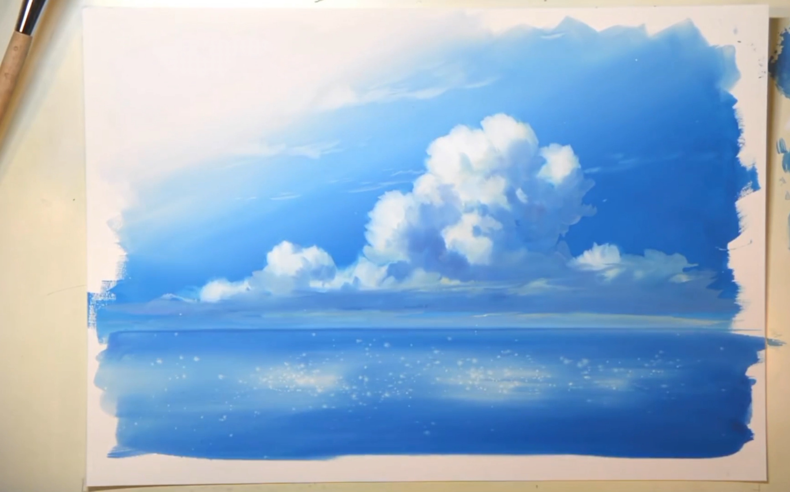 【水彩】[平静的海面 和 安静的云]绘画过程/绘画教程 手绘