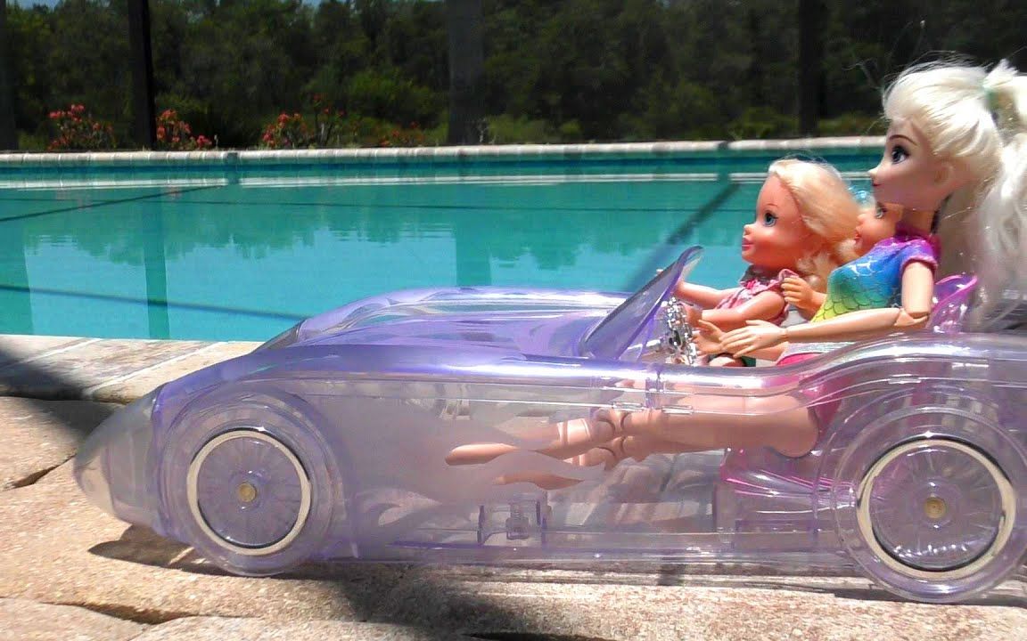 芭比娃娃布偶剧:Water car ! Elsa & Anna toddlers  pool fun  Barbie dolls 儿童英语口语自然习得哔哩哔哩bilibili