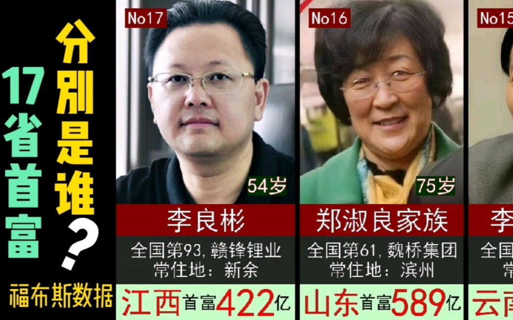 17省首富都是谁?2021年福布斯数据.没有入围全国百强的没统计!哔哩哔哩bilibili