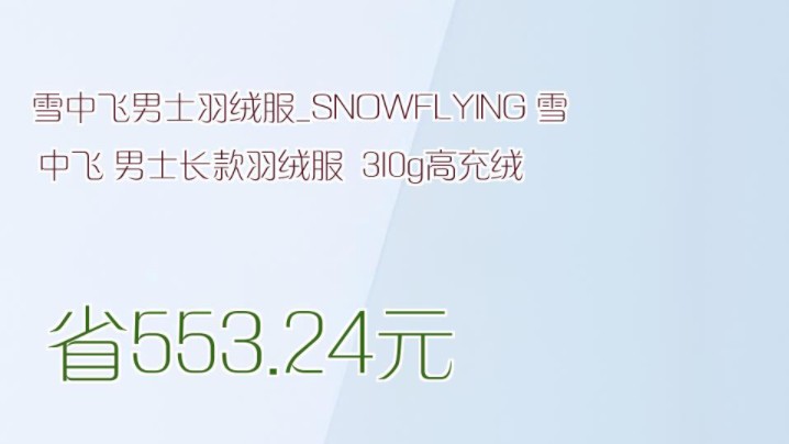 【省553.24元】雪中飞男士羽绒服SNOWFLYING 雪中飞 男士长款羽绒服 310g高充绒哔哩哔哩bilibili