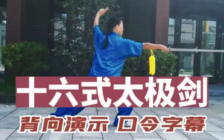 【武术师】太极剑入门套路:十六式太极剑背向演示(李德印口令字幕)哔哩哔哩bilibili