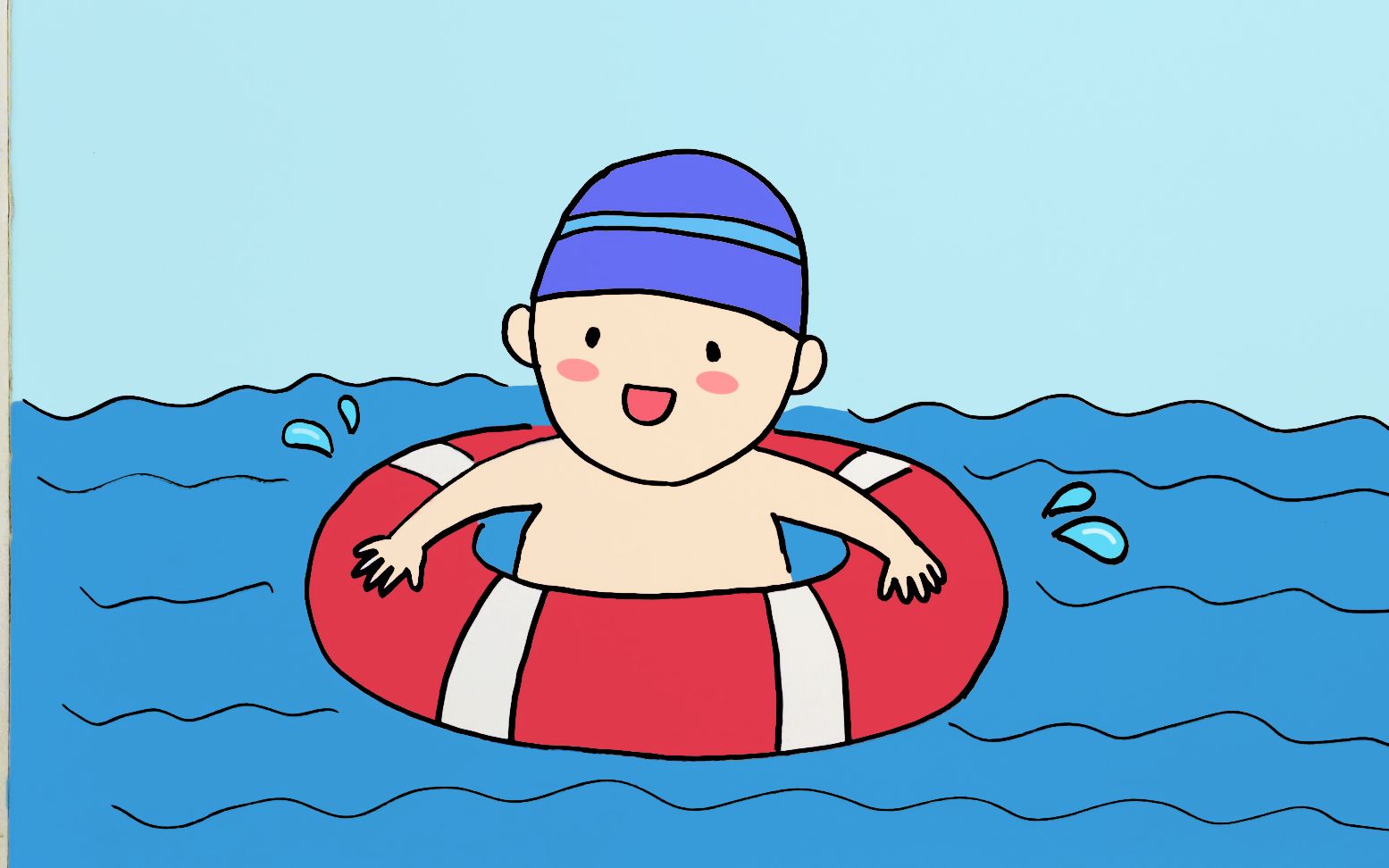 游泳简笔画可爱卡通图片