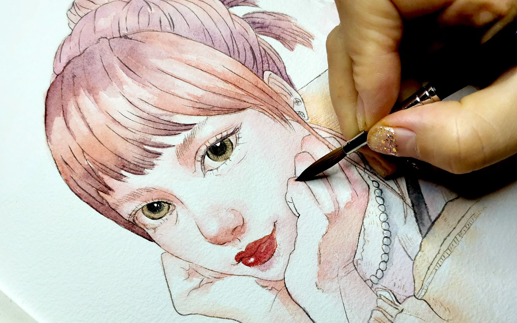 【钢笔淡彩】可爱大眼睛少女写实水彩手绘(三)_哔哩哔哩 (゜-゜)つロ
