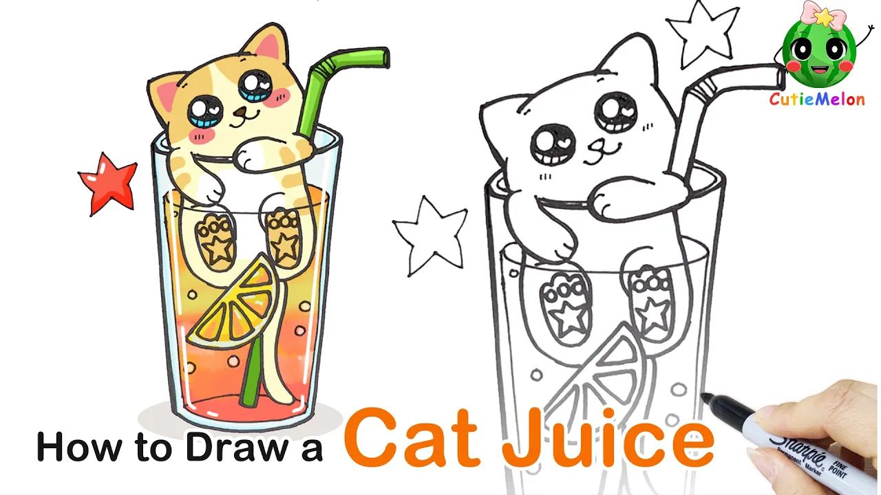 儿童简笔画猫咪果汁How to Draw a Cat orange Juice Easy𐟍𙠃ute Drink Art ! Easy Drawings fo哔哩哔哩bilibili