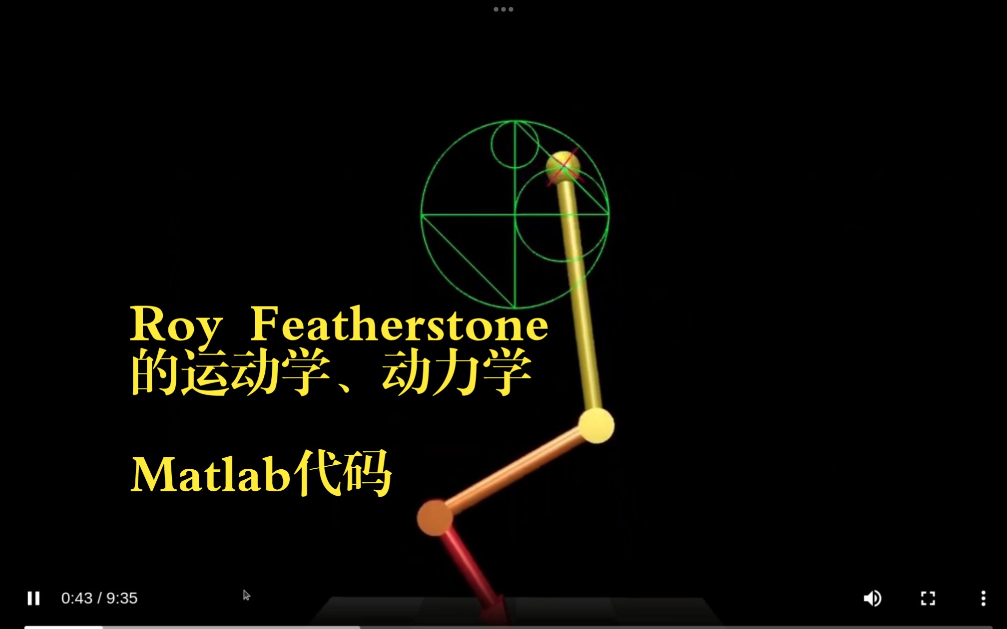 [图]运动学、动力学Matlab代码，Roy Featherstone开源的程序，还有russ tedrake教授的研究，可以参考他们的来写