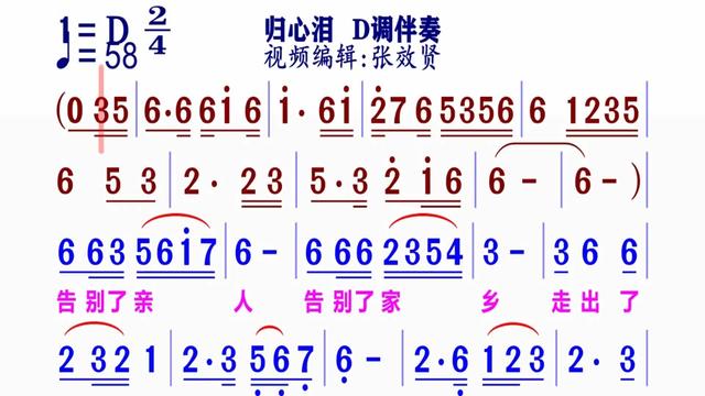 《归心泪》动态简谱d调伴奏 完整版请点击上面链接 知道吖动态谱