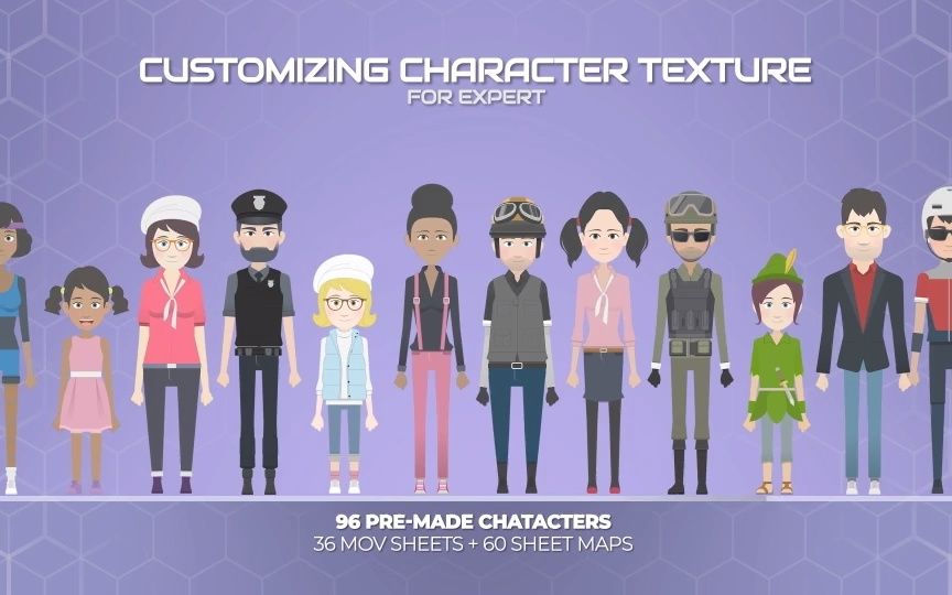 ae模板可360度自由旋转二维卡通人物角色装饰绑定mg动画v3turnaround