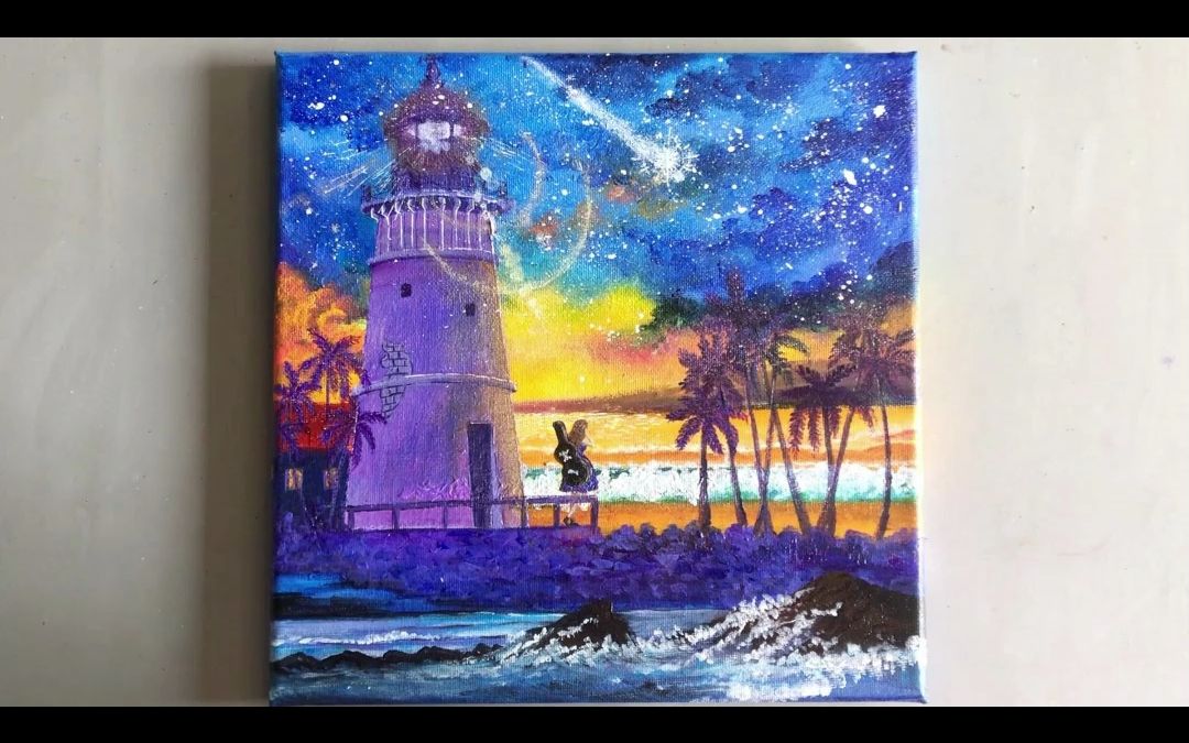 【竖版丙烯画】总有一个瞬间打破迷茫,有一座灯塔为我而亮!