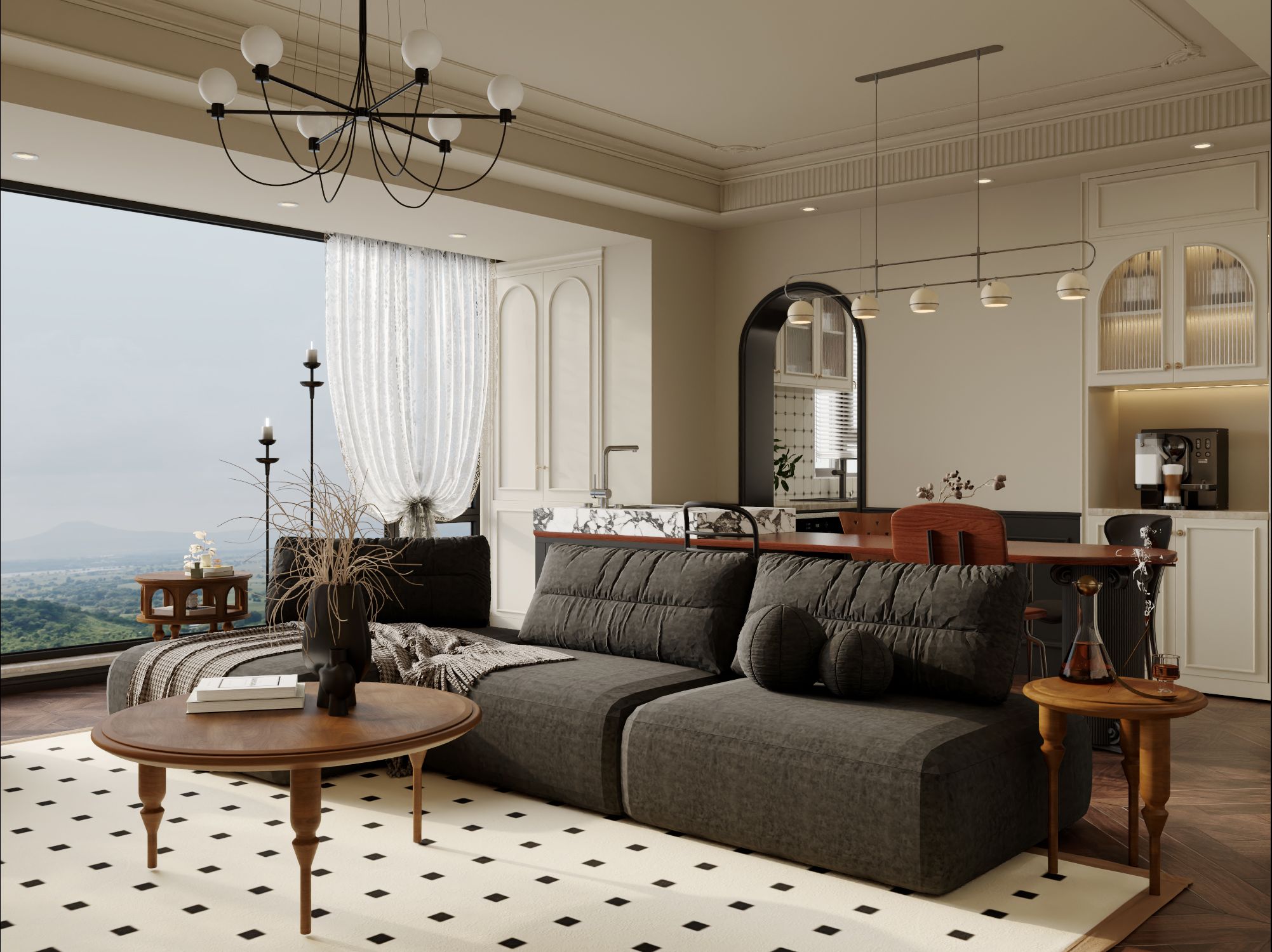 复古法式 温馨黑色系的法式客餐厅一镜到底