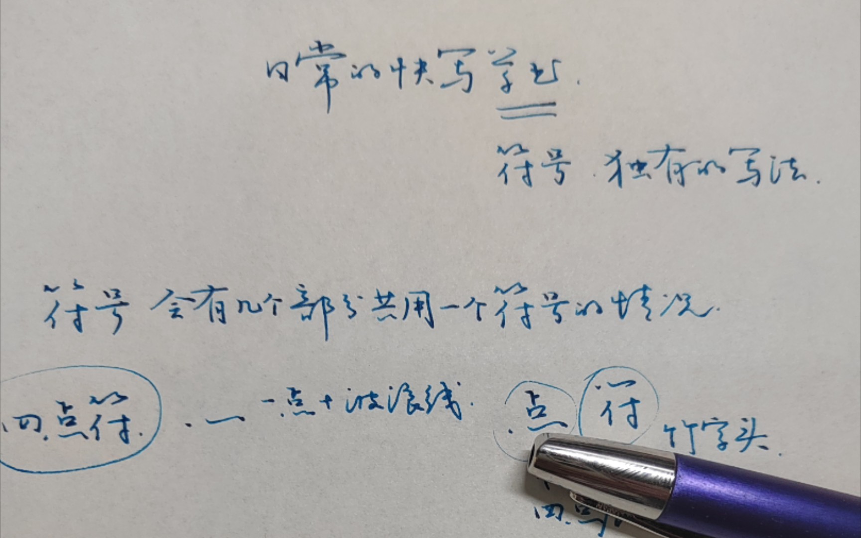 [图]硬笔日用快写草字系列1。介绍四个符号和四个特殊写法单字。